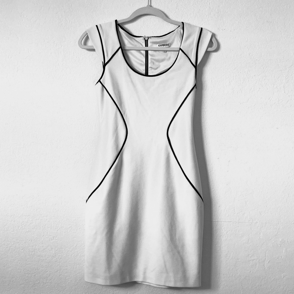 Express bodycon dress, white w/ black outline